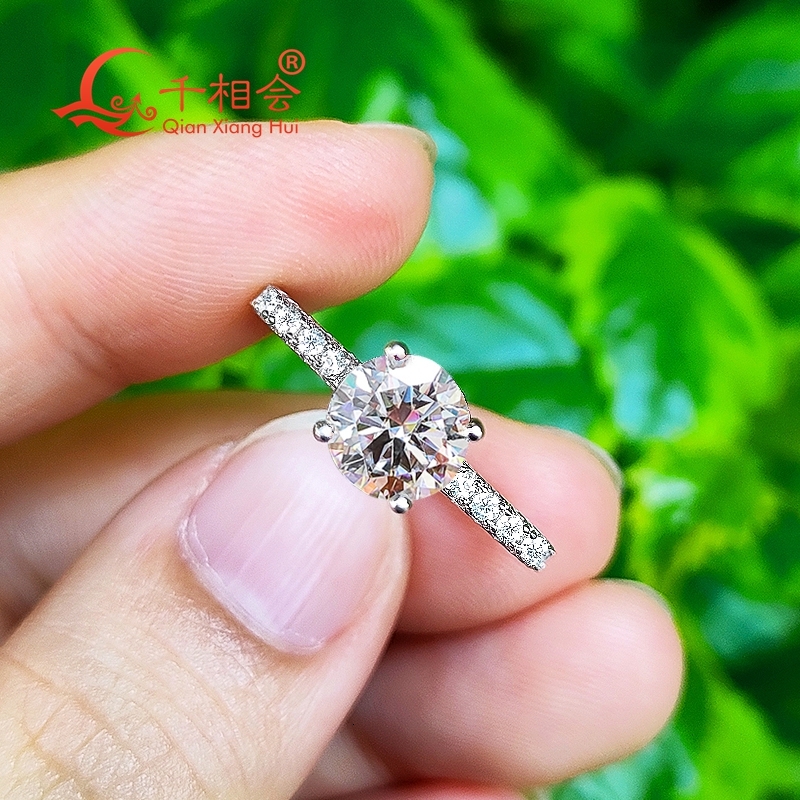 6.5mm 1ct round 4 claws Ring Half Eternity Band S925 Sterling Silver D Moissanite women Ring Jewelry gift dating wedding GRA