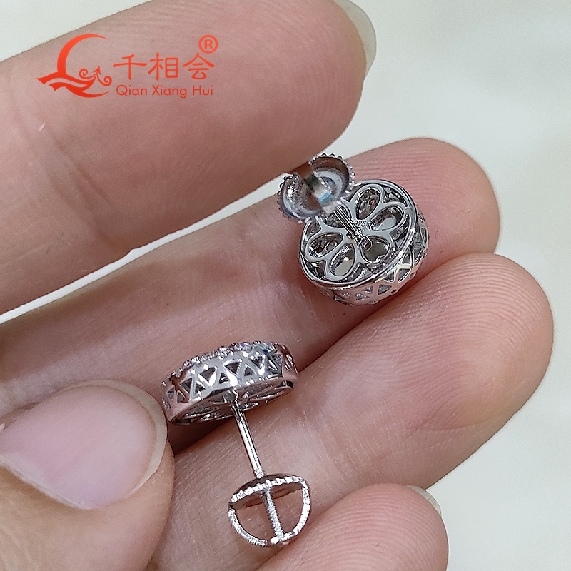 925 Silver White D VVS Moissanite 10mm Melee round Ear Stud Earrings Womens Wedding Jewelry Gift Fashionable Date Accessory