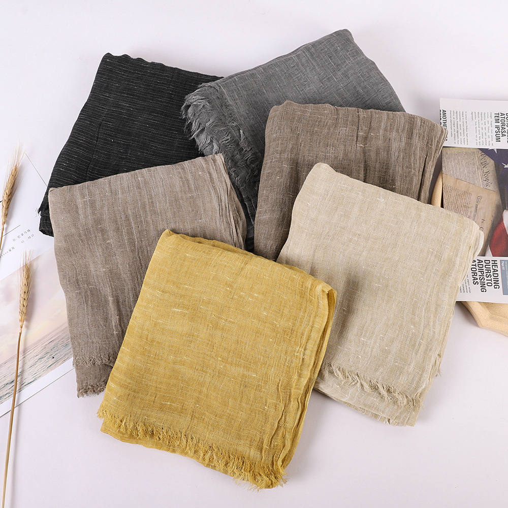 K189 Spring and summer new pure color wool cotton and linen scarf tassel literary shawl summer printing all-match cotton and linen scarf wholesale