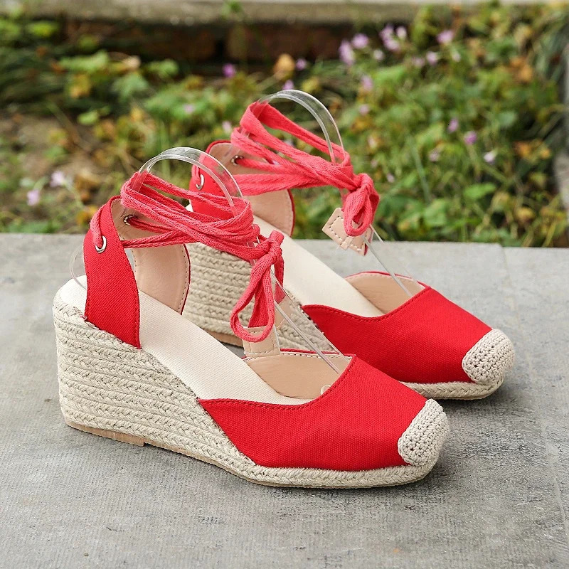 Womens Espadrille Ankle Sandals Comfortable Slippers Casual Shoes Breathable Flat Hemp Canvas Pump 250321BJ - view 6