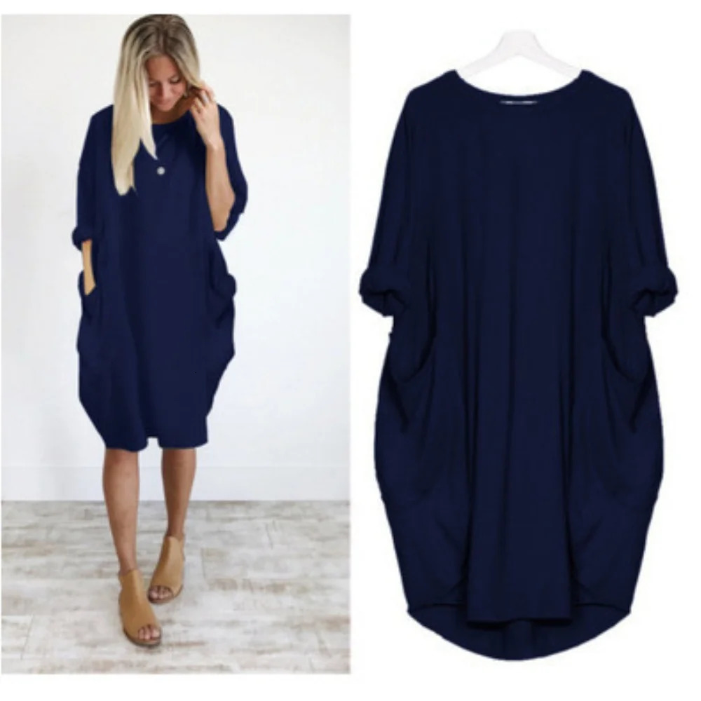 Summer Leisure Trend Womens Pocket ONeck Oversized Tshirt Solid Multi Color Loose Pajama Straight Skirt 250320