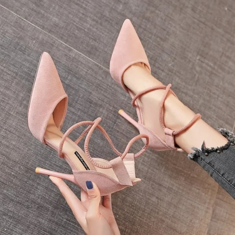 Womens High Heels 9cm Pointy Stiletto Fashion Sexy Black Wedding Shoes Nude Bride Sandals 250321BJ - view 1