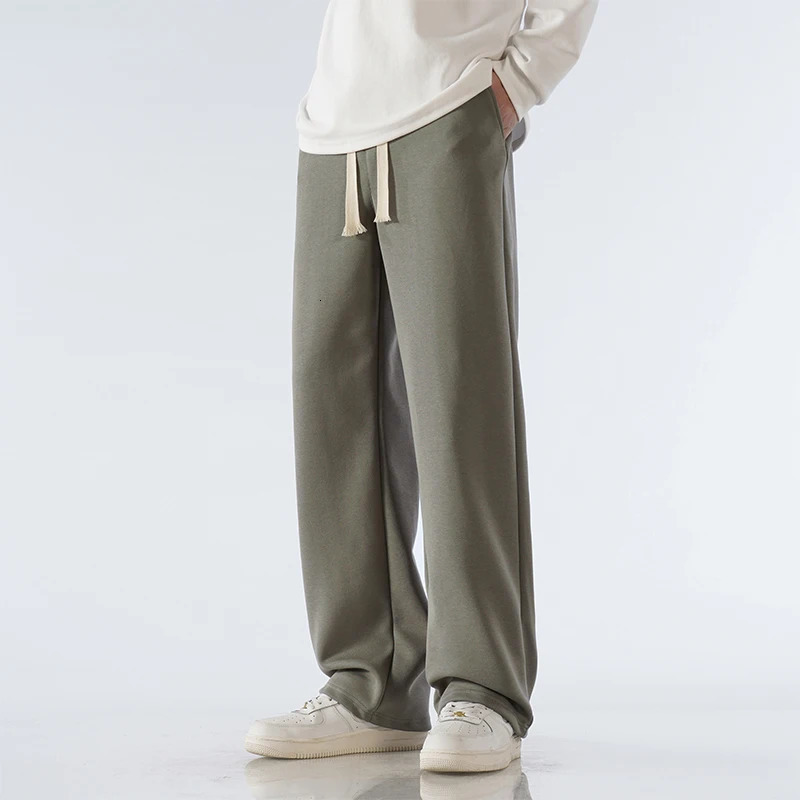 65% Cotton Fabric Mens Casual Pants Wide Leg Straight Loose Outdoor Sweatpants Neutral High-quality Soft Baggy Trousers 250320