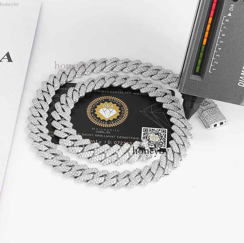 14MM wide 2 rows dia necklace designer for men high quality cuban k rock rapper hip hop gold plated stainless steel jewelry moissanite chain
