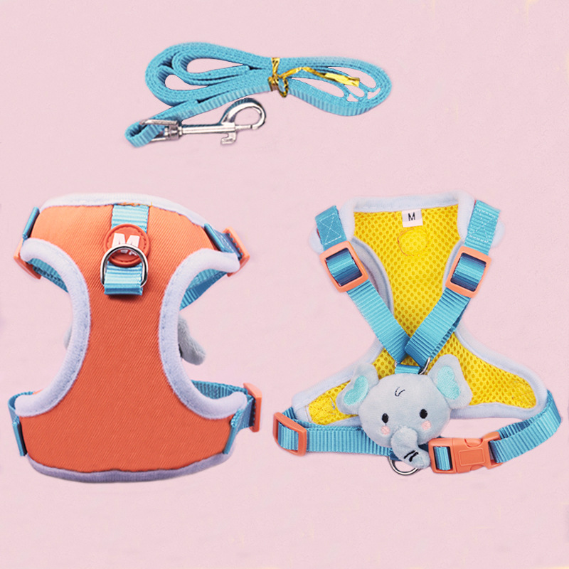 Cartoon Duck Dog Harness and Leash Set Adjustable Puppy Collar Strap Pet Cat Harness Vest for French Bulldog Walking Accessories