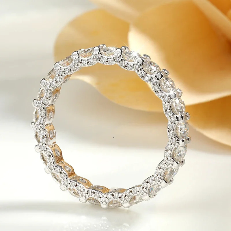 Full Diamond Moissanite Ring 925 Sterling Silver Plated 18K White Gold with Certificate Engagement Ring for Women Luxury Jewelry