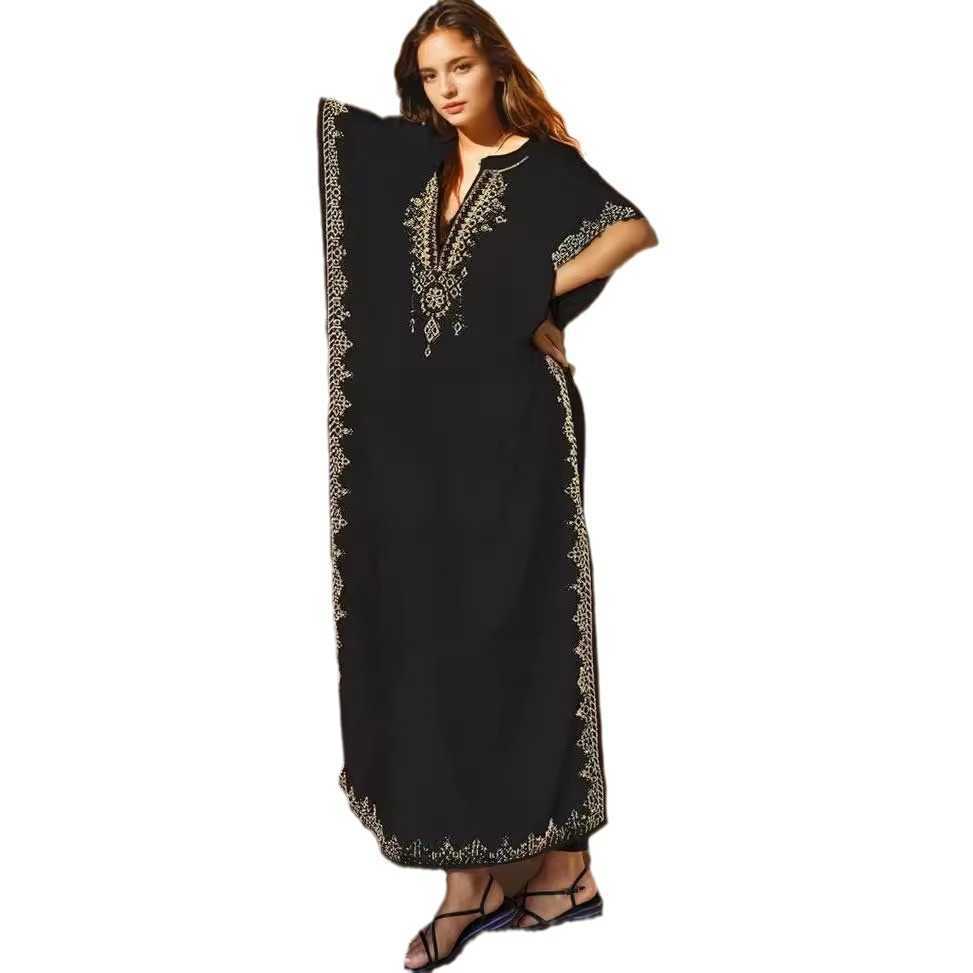 New rayon embroidered split skirt beach coat holiday gown bikini long Blouse Dress 250315