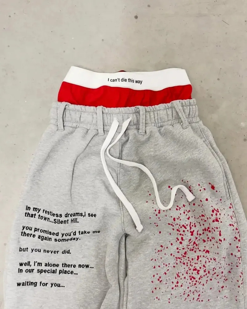 Harajuku Street Dirty style Fashion Double Waist Pants Men Women High waisted Jogger Drawstring Sweatpants Loose Cargo Trousers 250320