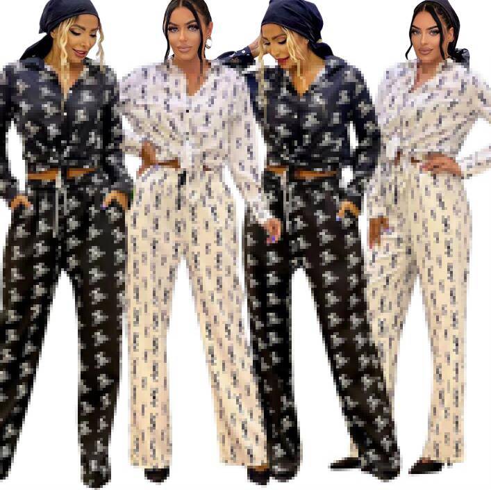 22G68L two piece set women designer blouses Wide leg pants sets brand shirt womens clothing