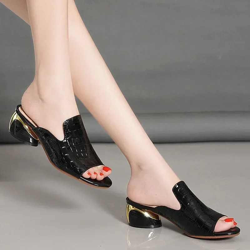Soft leather womens shoes red sexy Flipflop slider summer fashion high heels girls comfortable sandals 250321BJ - view 6