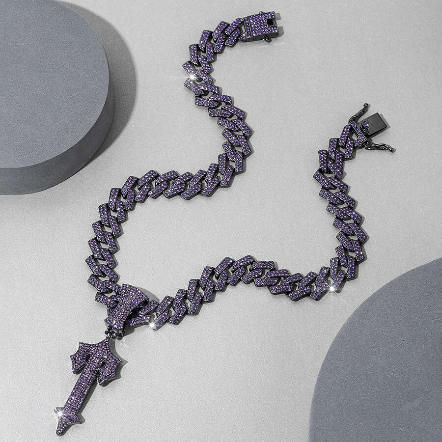 New purple cross hip-hop Cuban chain alloy men's big sword pendant, necklace