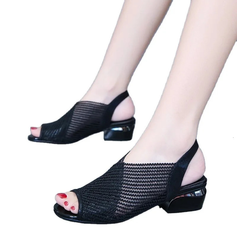 Women Sandals Fashion Thick Heel Peep Toe Womens Shoes Mesh Breathable Sandals Ladies Plus Size Girls Summer Beach Sandals 250317