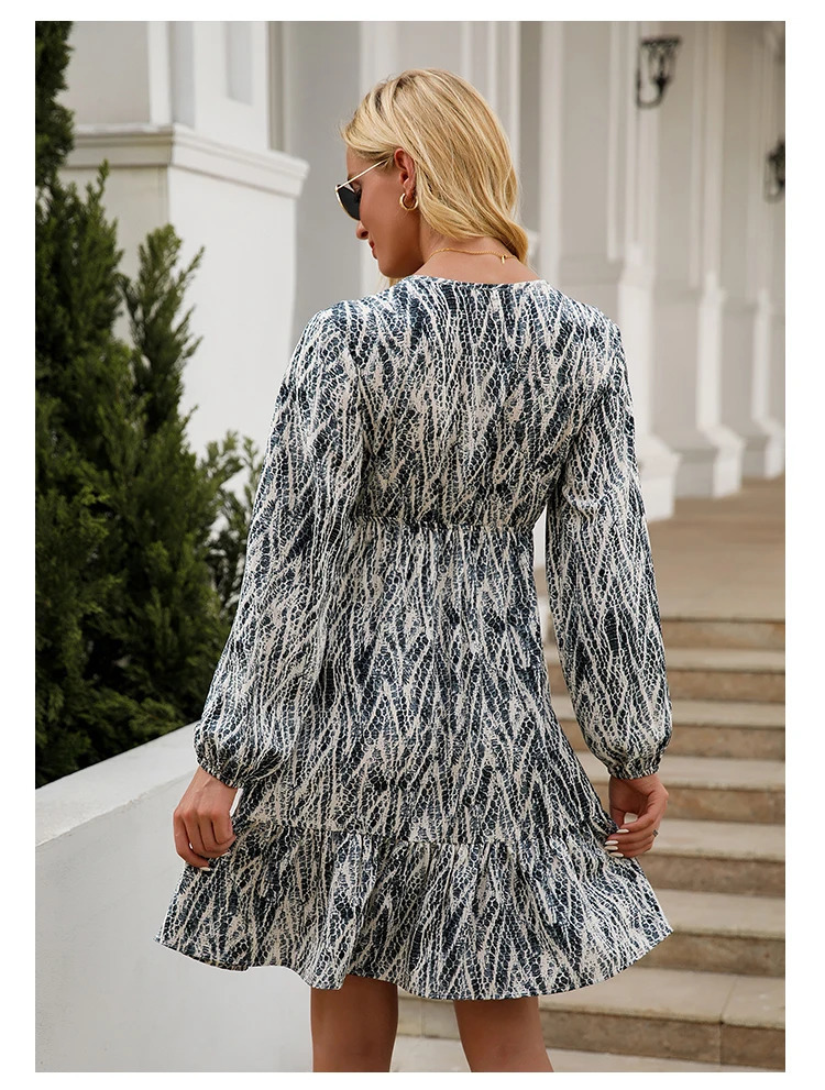 Womens Floral Long Dress Sleeves VNeck Wrap Ruffle Summer with Belt Beach Sexy Swing Maxi Midi 250320