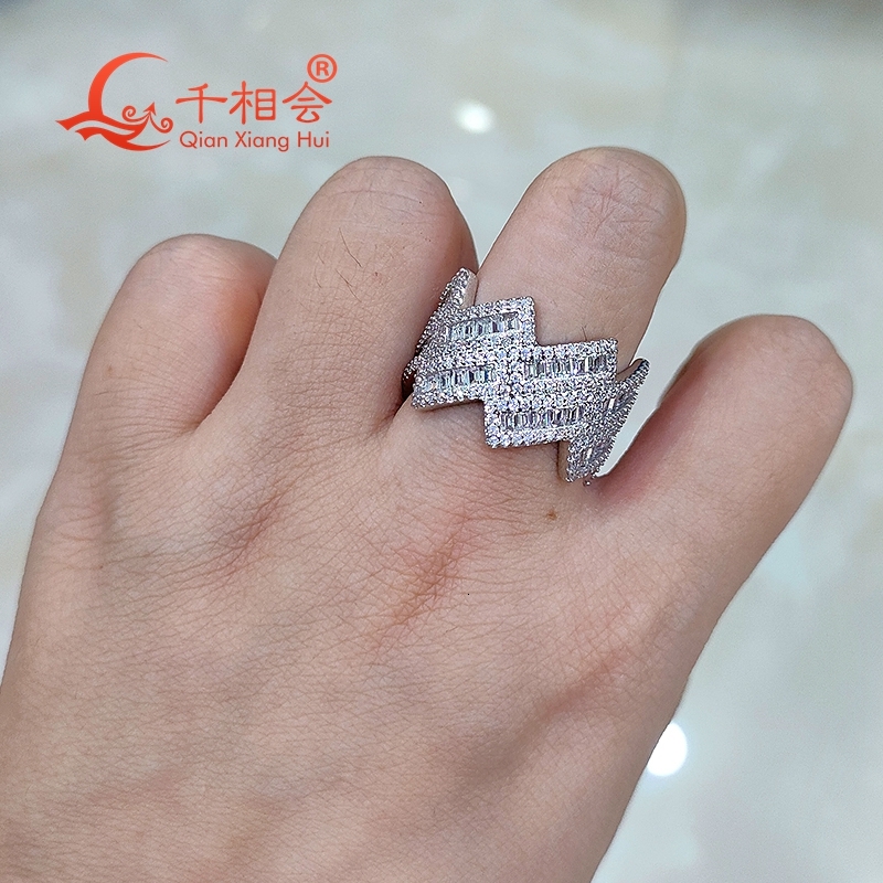 Hip Hop Emerald Moissanite Ring 15mm Square Wave Sterling 925 Silver for Men And Women Diamond Fine Jewelry