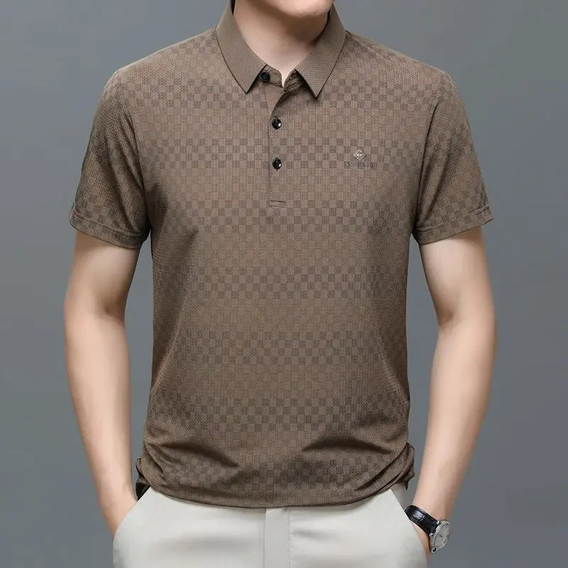 Genuine Ice Silk Mens Polo Shirt High-end Casual Anti--free Short-sleeved Business Half-sleeved Lapel T-shirt 250320