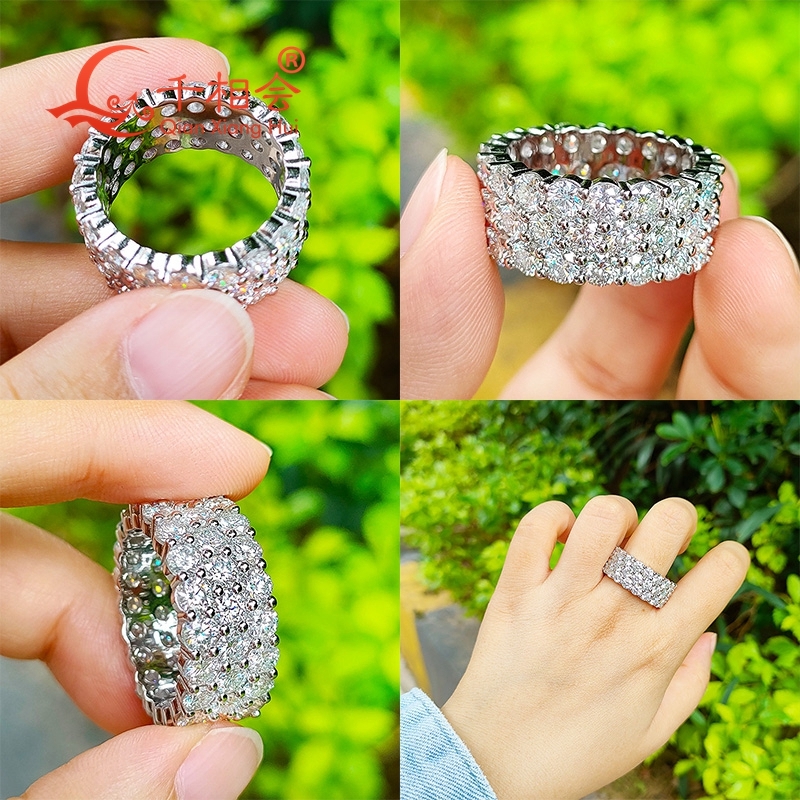 S925 Silver 3mm four rows 3.5mm three rows full round d vvs white Moissanite ring Men women Ring Luxury Style