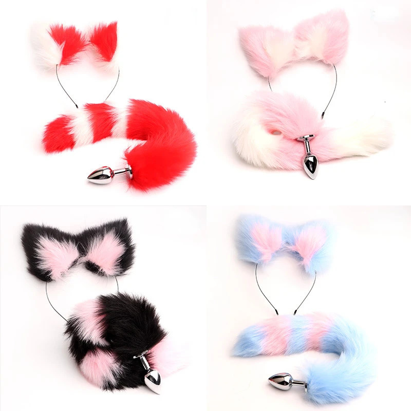 40cm Fox Tail Anal Plug Sexy Plush Cat Ears Headbands Set Butt Plug Tail Erotic Cosplay Sex Toys for Women Anal Masturbating 250320