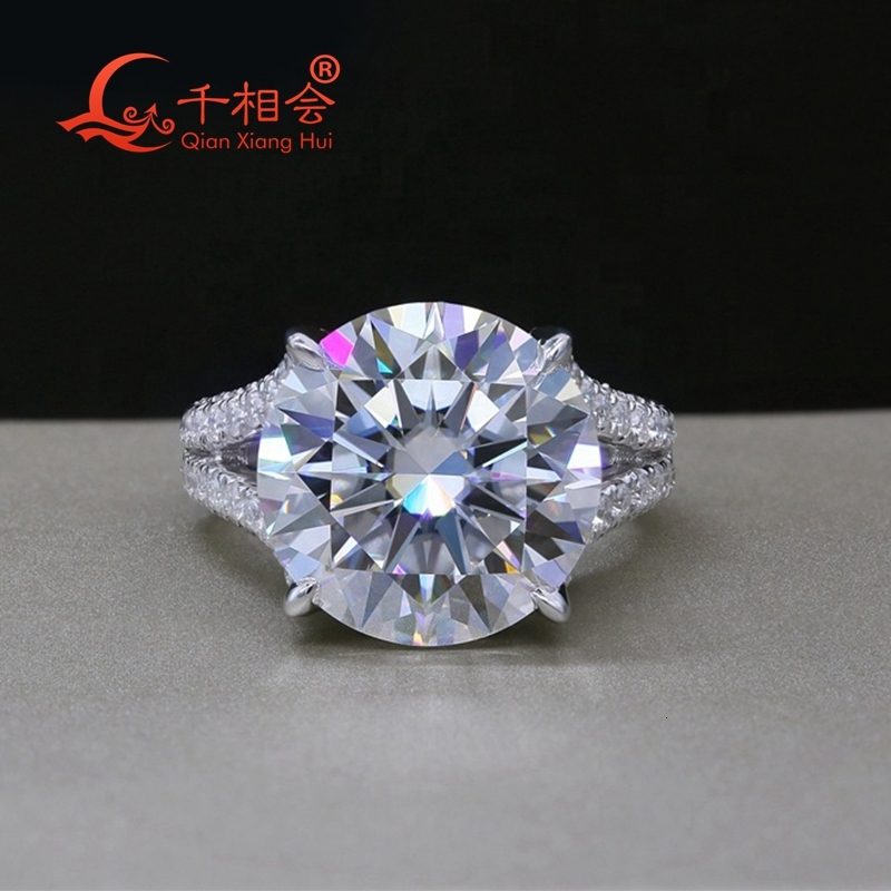 12ct 15mm round White Moissanite Large Size Silver 925 Ring Luxury V Half Eternity Womens Wedding Band Date Gift