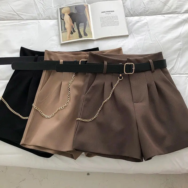 Casual Comfortable Elegant Wild Shorts With Belt Womens Woolen Shorts Autumn Winter Slim Wide Leg A-line Shorts 250320