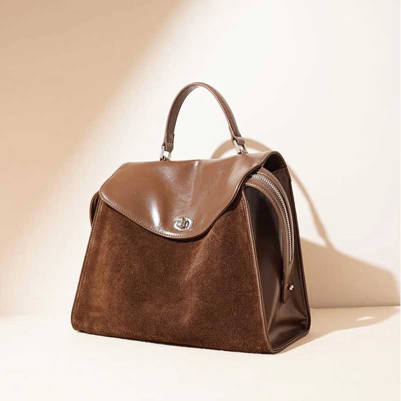 Simple niche large capacity commuting backpack suede leather shoulder bag womens Christmas gift New Year red womens bag Y250320