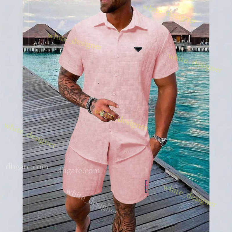 Luxury men tracksuit designer 2025 Summer Jacquard Black and White Solid Color Set Short Sleeve Men's Vacation Casual Style Shirt Shorts Two Piece Set US size S-XXL OO27
