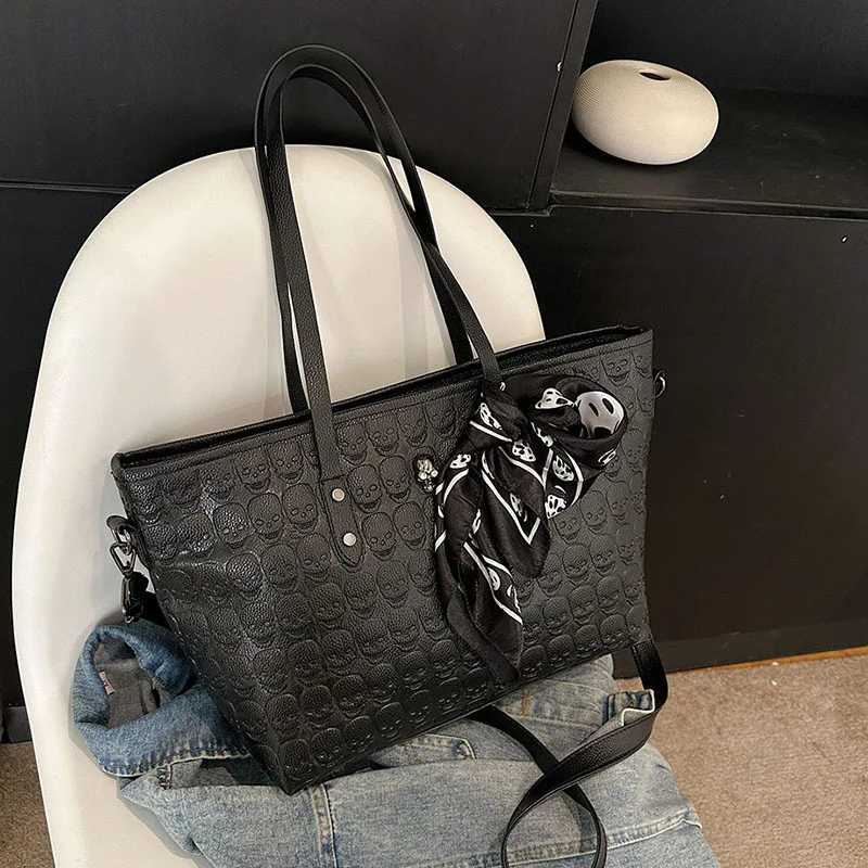 European and American trend printing skull silk shoulder bag fashion casual womens bag Y250320