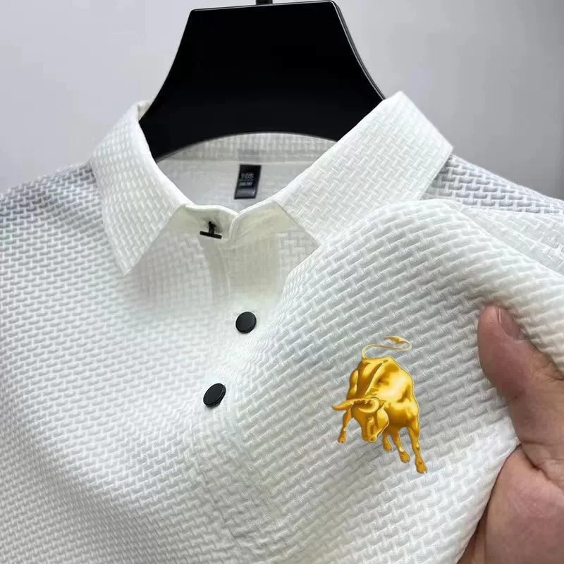 Ice Silk Jacquard Polo Shirt Short Sleeve Summer Mens Casual Business T-shirt Collar Mens T-shirt 250320