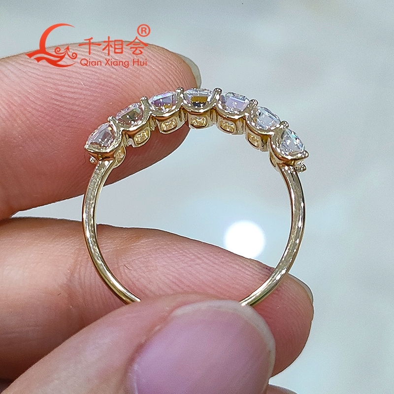 3*4mm 7pcs emerald shape Sterling 925 Silver half band Moissanite Ring women Diamonds Male fine Jewelry gift wedding dating