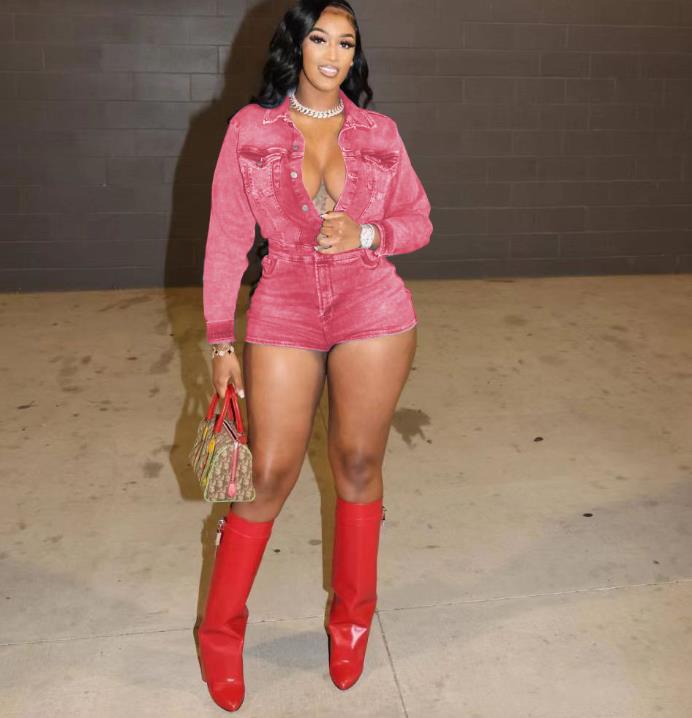 Long sleeved stretch jumpsuit Explosive stretch jumpsuit shorts