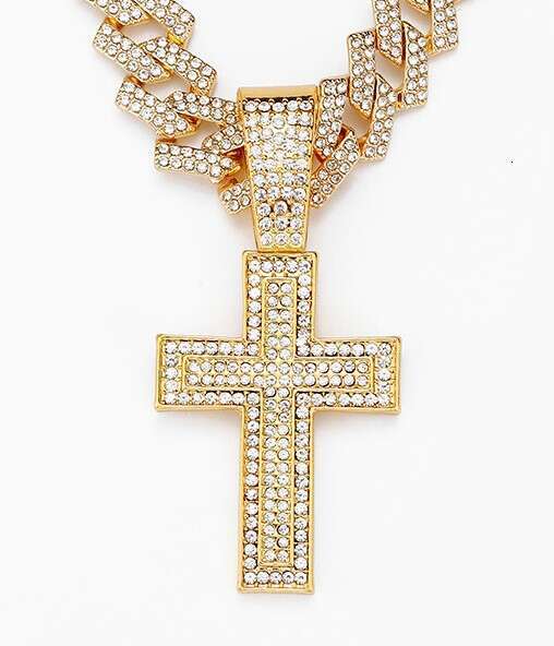 Hip hop hot selg alloy full cross pendant fashion trend rap dia men's Cuban chain necklace jewelry