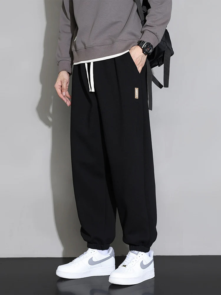 Large size mens sports pants 8XL 7XL 6XL shirt elastic waist casual pocket black gray cotton jogging loose 250320