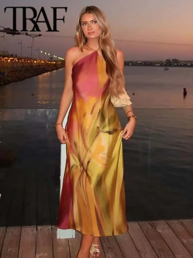 Womens summer beach dress fashionable printed backless sexy Midi elegant party 250320
