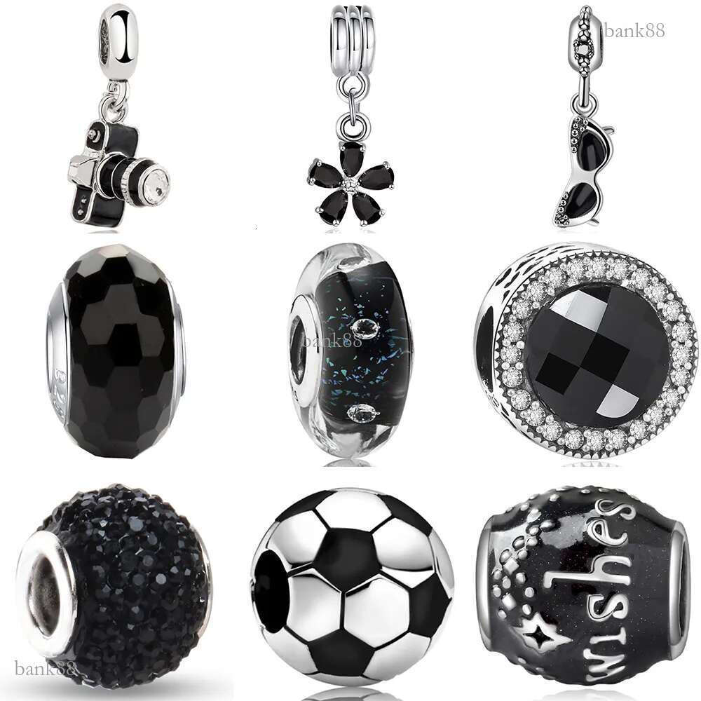 925 Sterling Silver Dangle Charm Black series cat eye glass bead crystal SLR camera glasses Beads Bead Fit Charms Bracelet DIY Jewelry Accessories