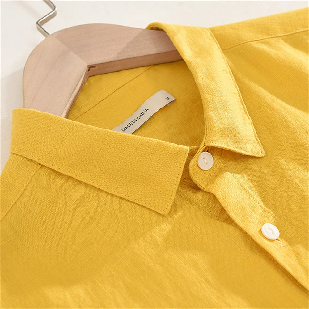 Spring Linen shirt for men long sleeve mens clothes freshness regular white Casual shirts Loose and breathable solid mens tops 250320