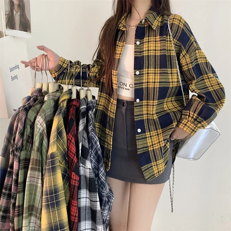 Black Flannel Shirt for Women Long Sleeve Collared Button-Up Tartan Plaid Shirt Jacket Teen-girl Casual Everyday Outfit 250317