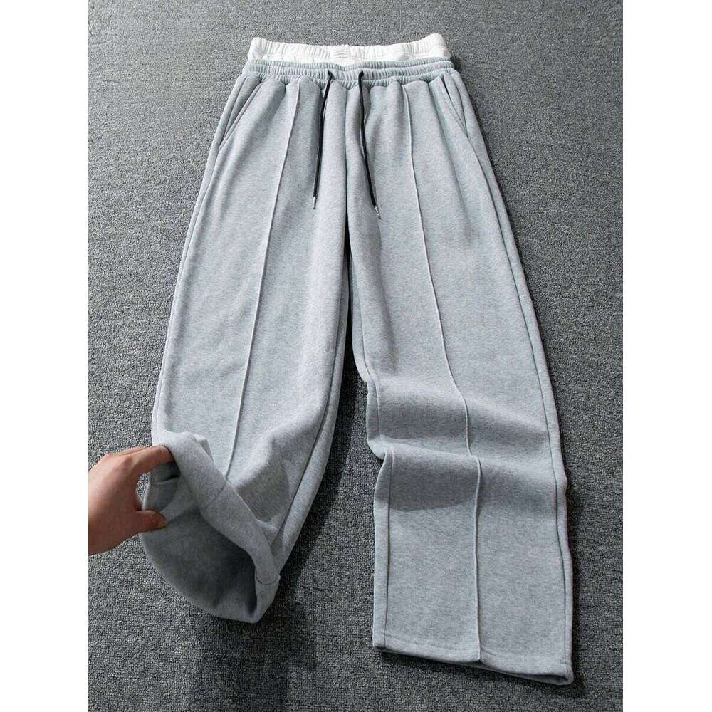 American style contrasting splicing double waisted loose straight leg sports casual with drawstring guard pants