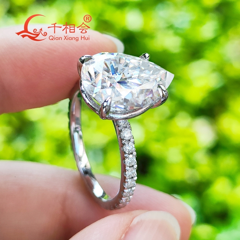 6ct 10*14mm pear shape full D vvs white melee moissanite Eternity band ring 925 Sterling Silver Ring Jewelry Engagement Ladies