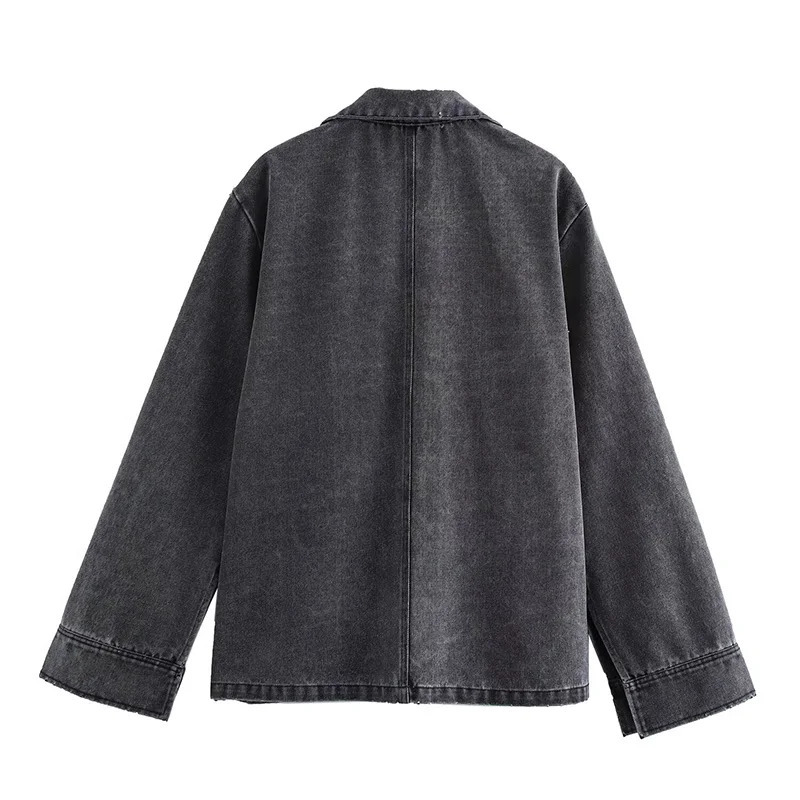 Willshela Womens Fashion Pocket Denim Solid Shirt Retro Collar Long Sleeve Womens Fashion Womens Shirt 250317