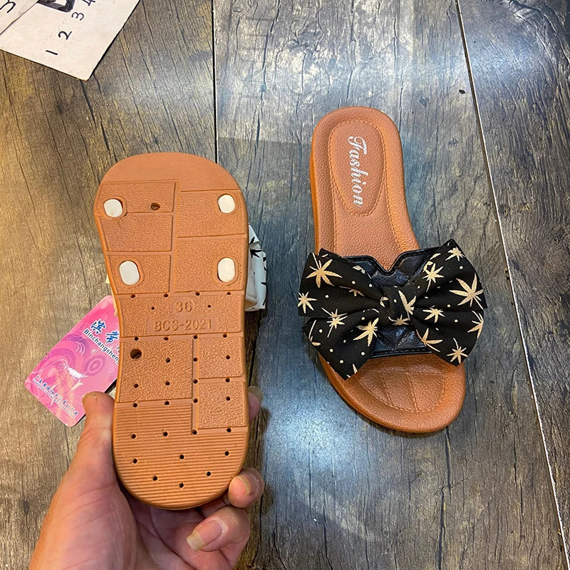 Womens Summer British Style Soft Bottom Butterfly Dew Toe Anti slip Cool Slip Single Line Slippers 250321BJ - view 5