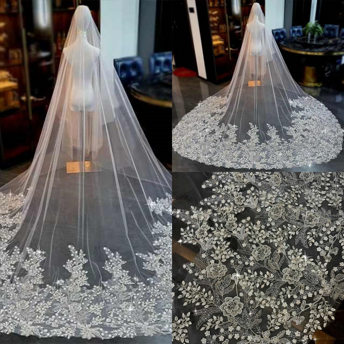 Sparkly Wedding Veil Sequins Appliques One Layer Long Cathedral Length Bridal Veils Applique Edge Wedding Accessories Customized