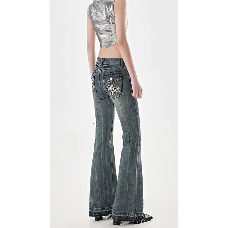 American High Street Spicy Girls Low Waist Jeans Women Autumn Vintage Y2k Sense Slim Fit Straight Tube Micro Flare Pants 250320