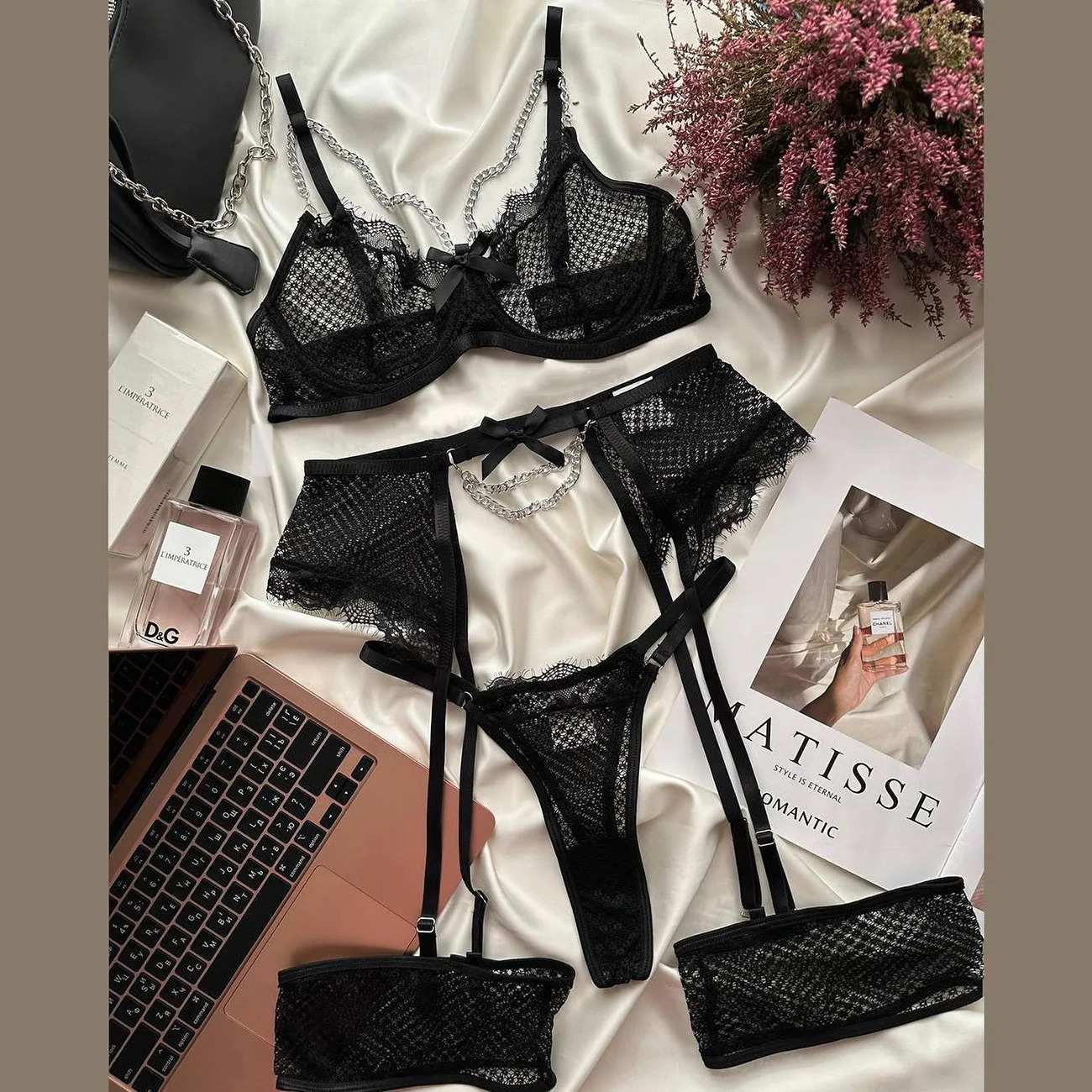 Lingerie Underwear Bras Sets Lace Garter Lingerie Women Intimates Underwire Bra And Panty Thongs Ladies Underwear Set 250320