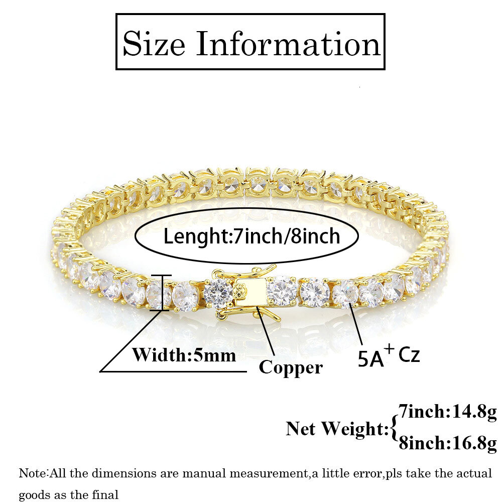 High Quality Brass 18/K Plated Tennis Chain Bracelet Iced Out 5A Cubic Zirconia Cz Mens Bracelets Gift Rapper Jewelry