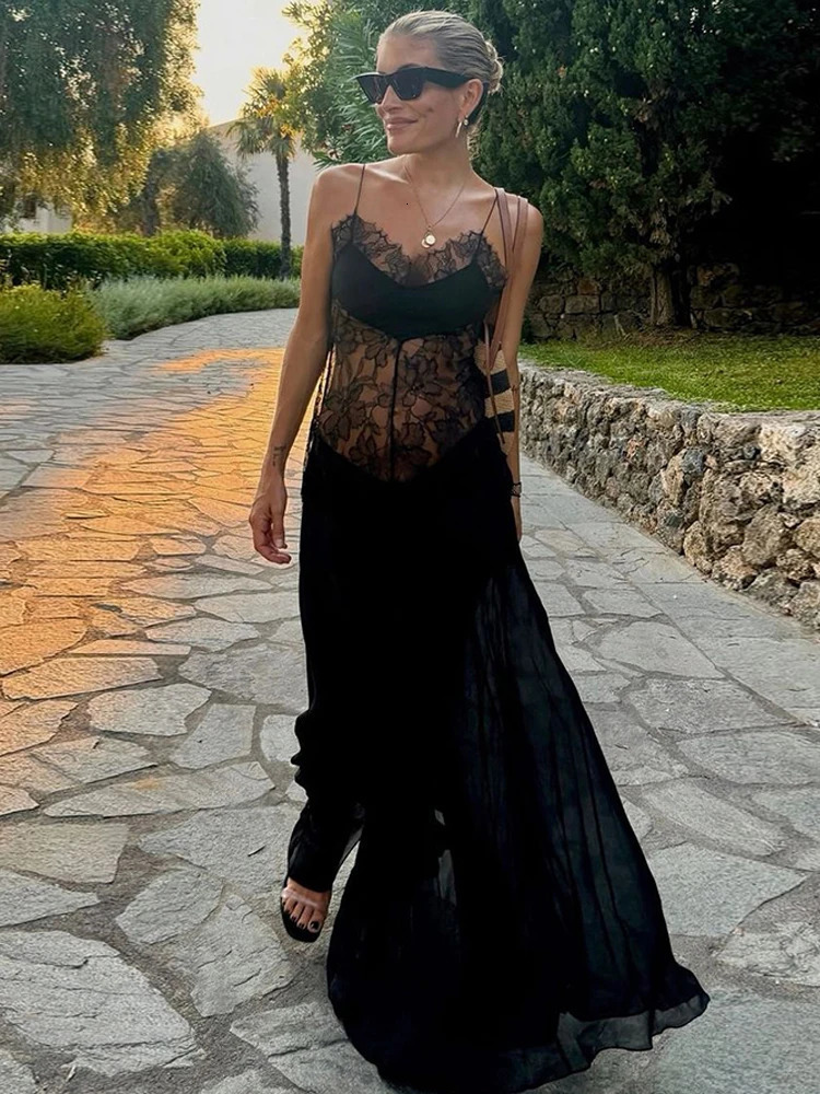 Nibber Vacation Patchwork Women Dress Sexy Backless Sleeveless Summer Trend See Thorugh Skinny Elegant Clubwear Maxi Bodycon 250317