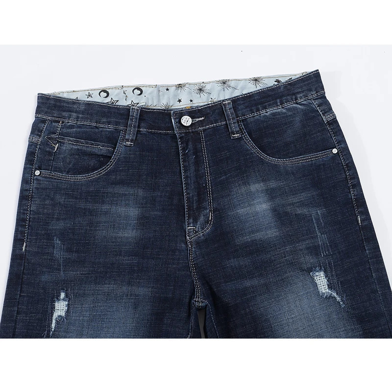 Short mens jeans branded ripped bicycle shorts denim pants elastic deep blue durable ultrathin fit Pantalon 250312