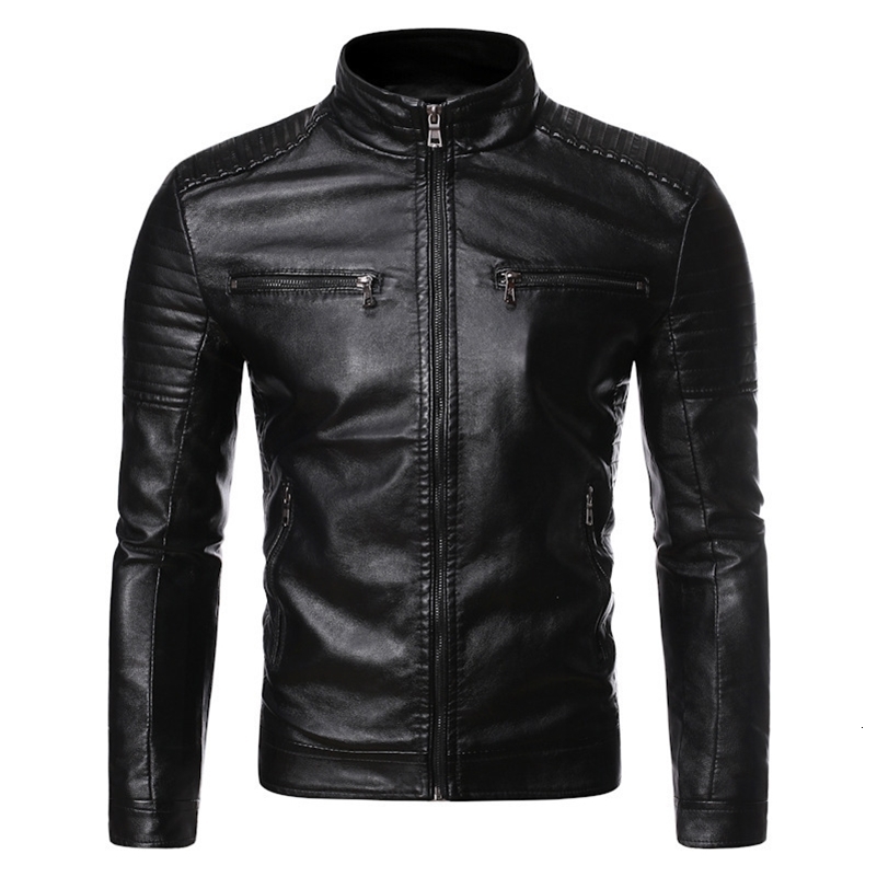 Spring and Autumn mens standing collar multi pocket leather jacket PU work clothes outdoor motorcycle riding 250225