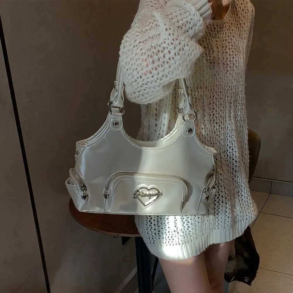 New Pearl White Shoulder Bag Multiple Pockets Y2K Womens Hobo Handbags Heavy-Duty Large Capacity for Women Y250320