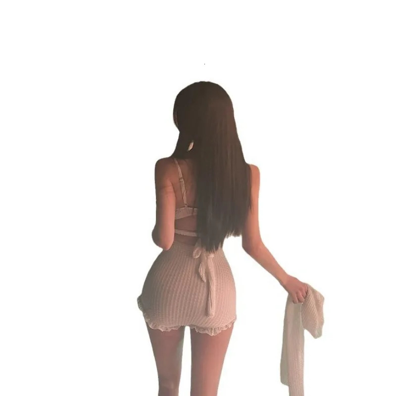 Korean style 3piece swimsuit womens white sexy push up bikini high waisted beach dress long sleeved 250320