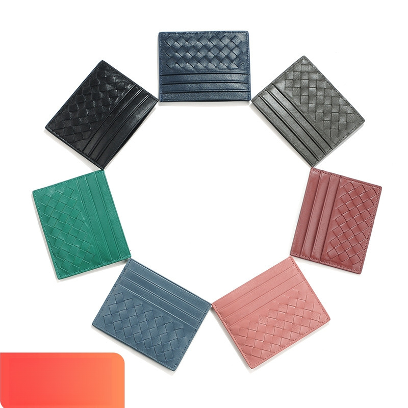 2025S Trend Designer Sheepskin Woven Ultra Thin Genuine Leather Multi Slot For Men S Business Portable ID Holder Mini Card Bag