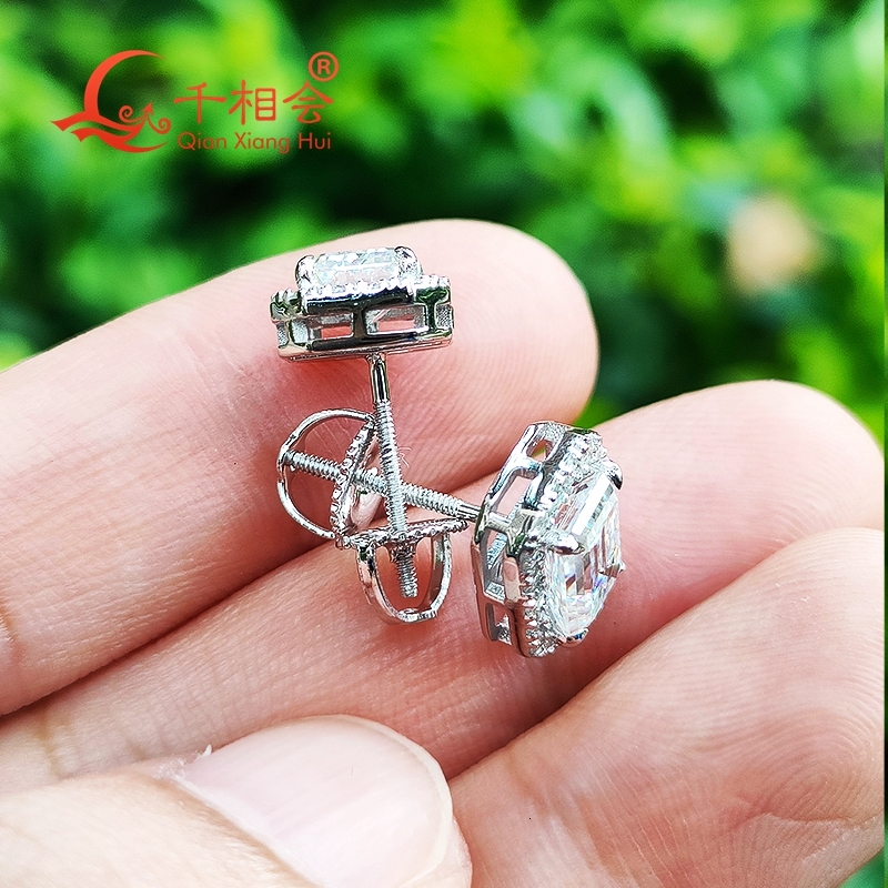 10mm rectangle shape emerald 925 silver white D VVS moissanite stone ear stud Earring for jewelry gift dating women wedding